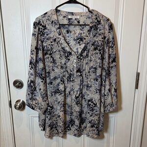 Rose + Olive Women's Abstract Print Blouse - Black Blue Grey and Cream